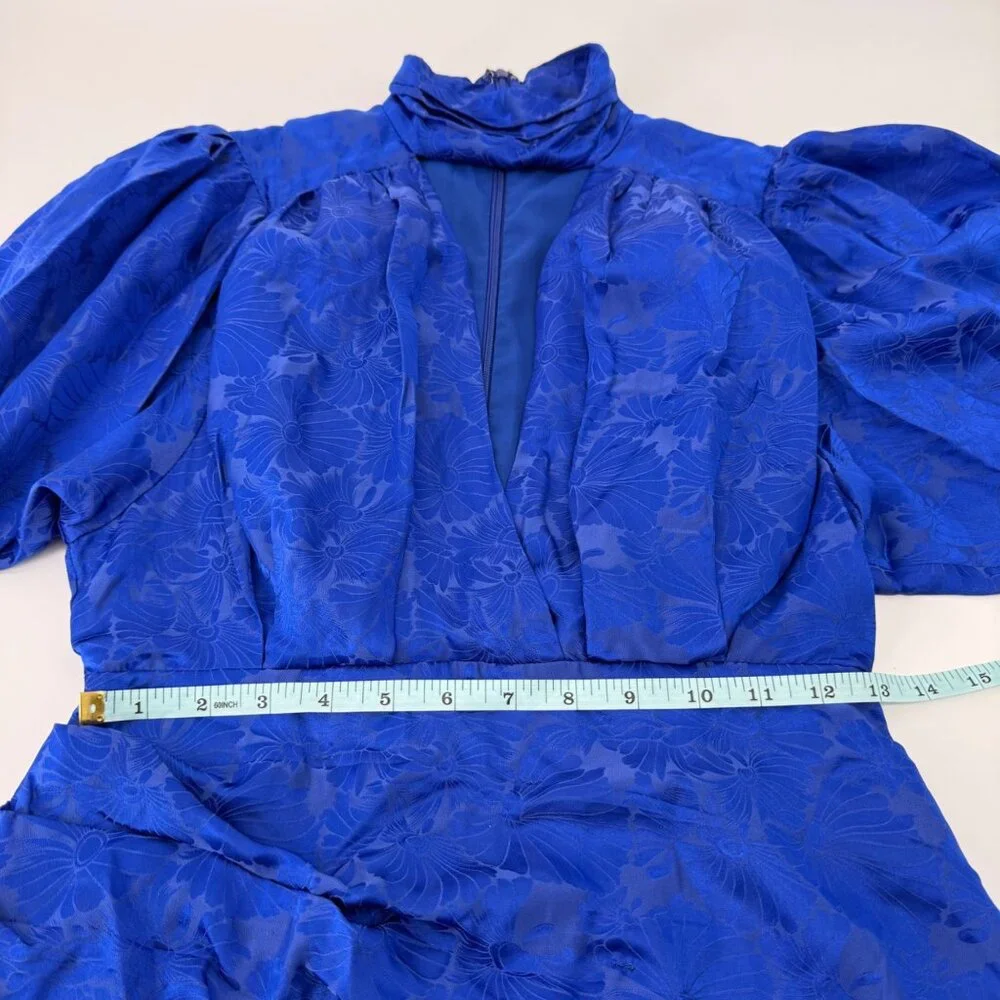 Ronny Kobo Virgo ruched floral satin sheath dress in blue silk blend, M - Picture 8 of 13